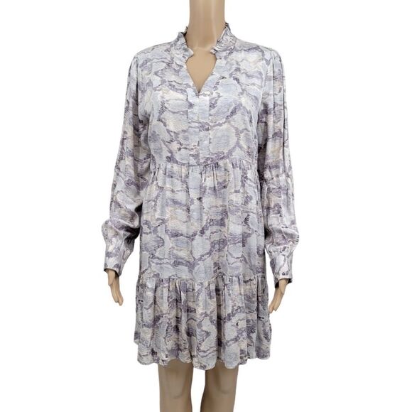 Karlie Abstract Snakeskin Print Long Sleeve Teired Dress Women's Size Medium - Picture 1 of 14